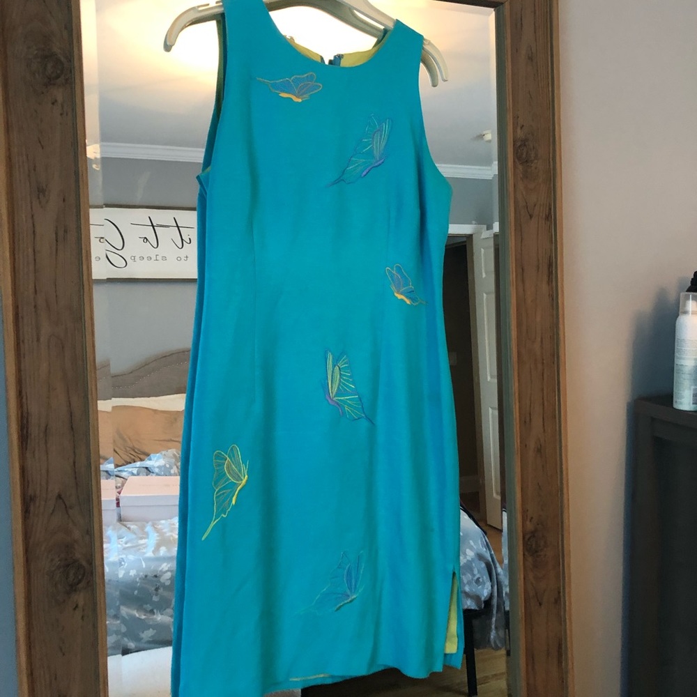 Blue butterfly tank top dress TALBOTS